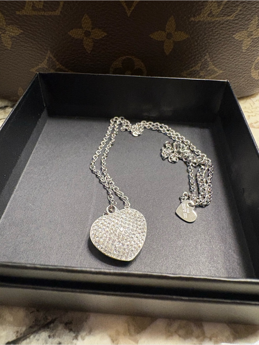 Silver Heart Pavé Bubble Pendant Necklace